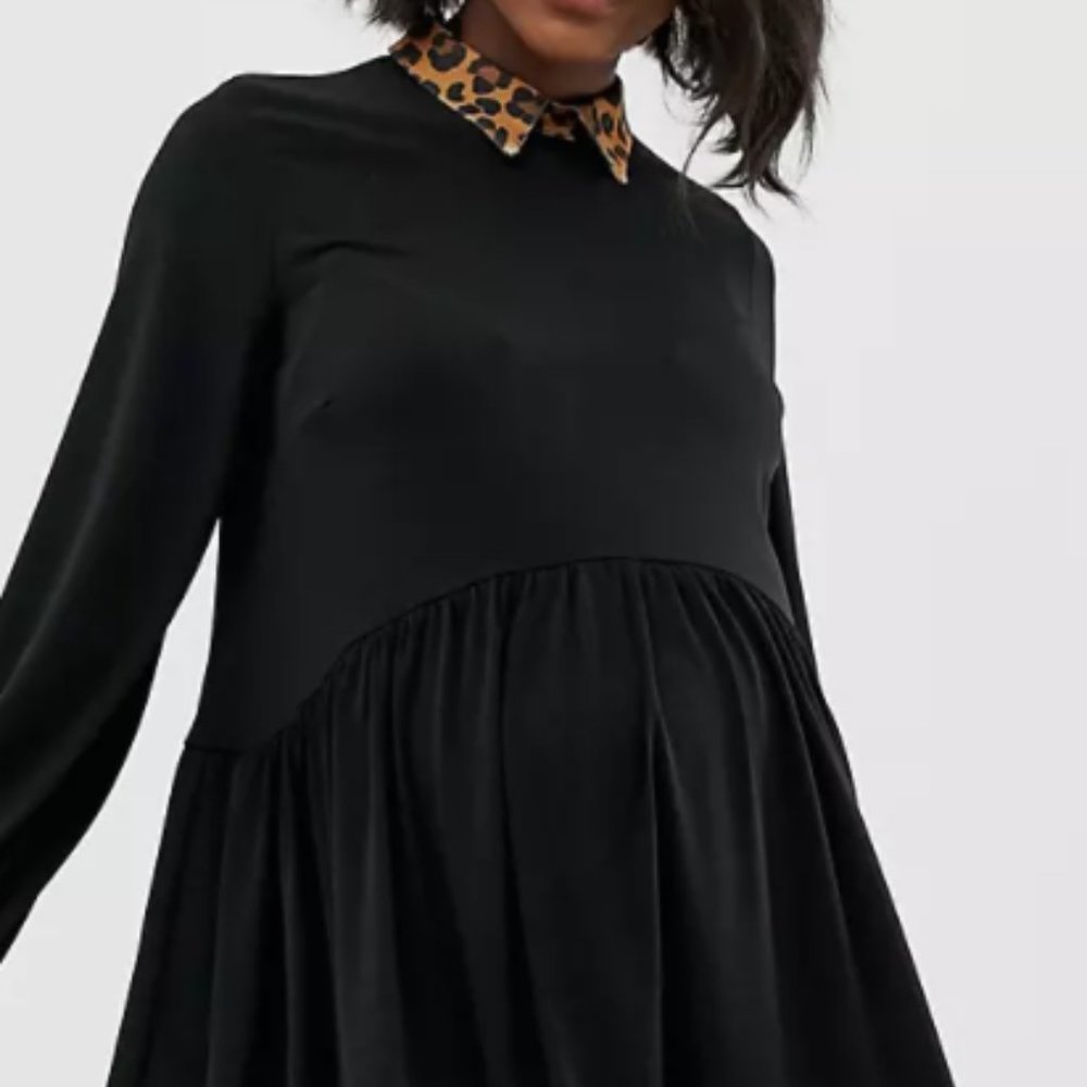 ASOS Maternity smock dress w/ leopard collar US 2